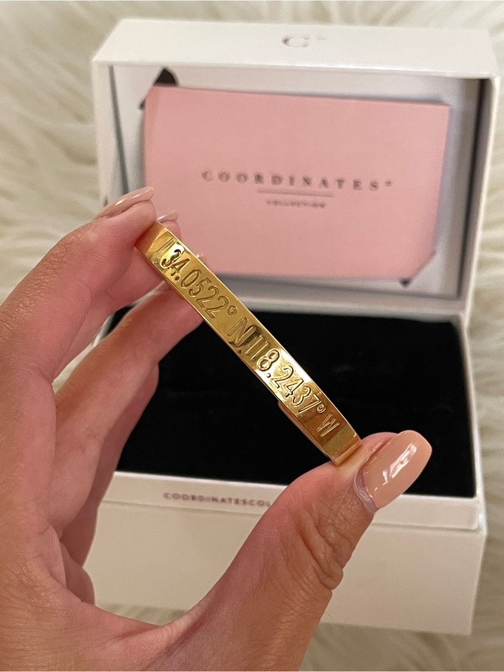 Gold Tone Engraved Cuffed Coordinates Bracelet